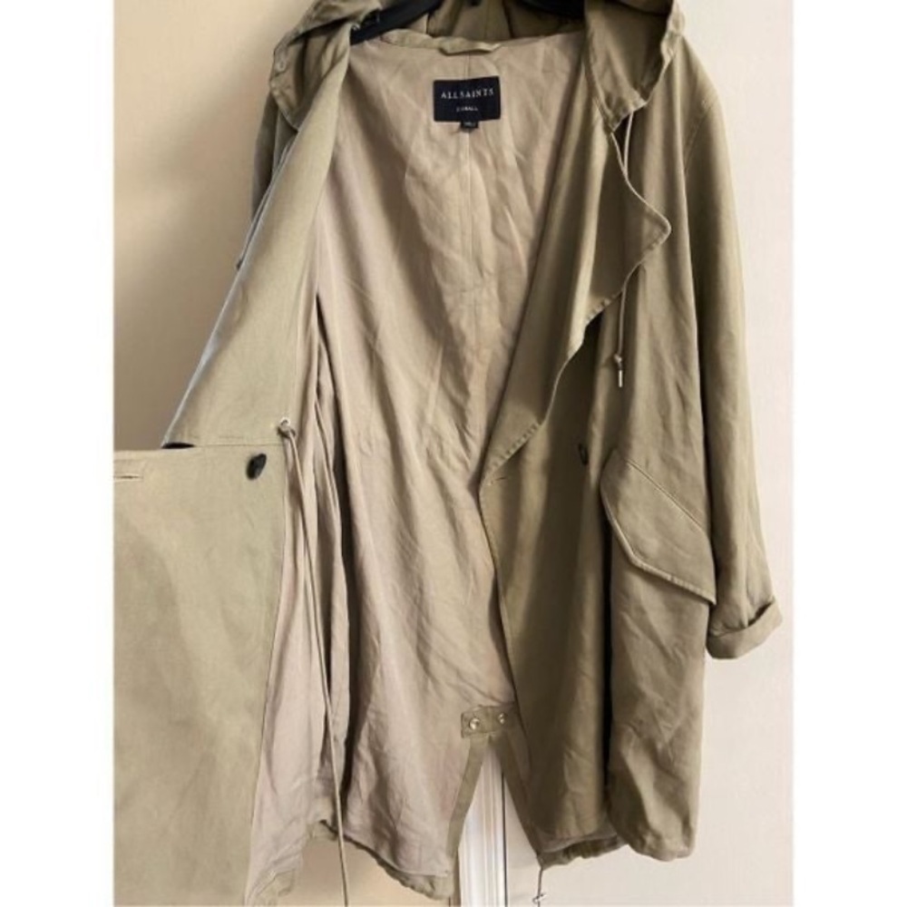 All Saints Beige trench coat long line hooded XSmall - Picture 7 of 12
